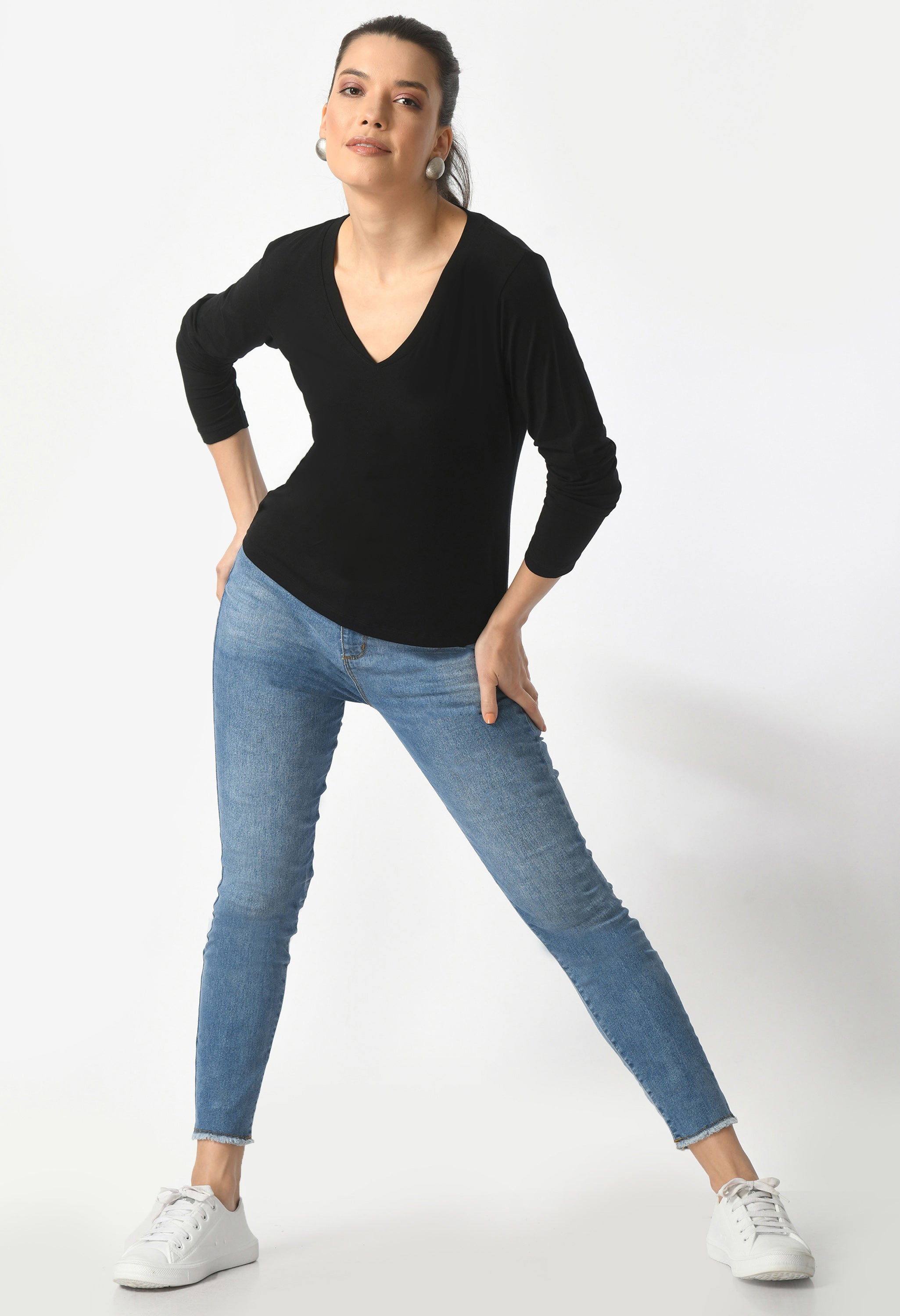 V-Neck Long Sleeve T-Shirt #6004