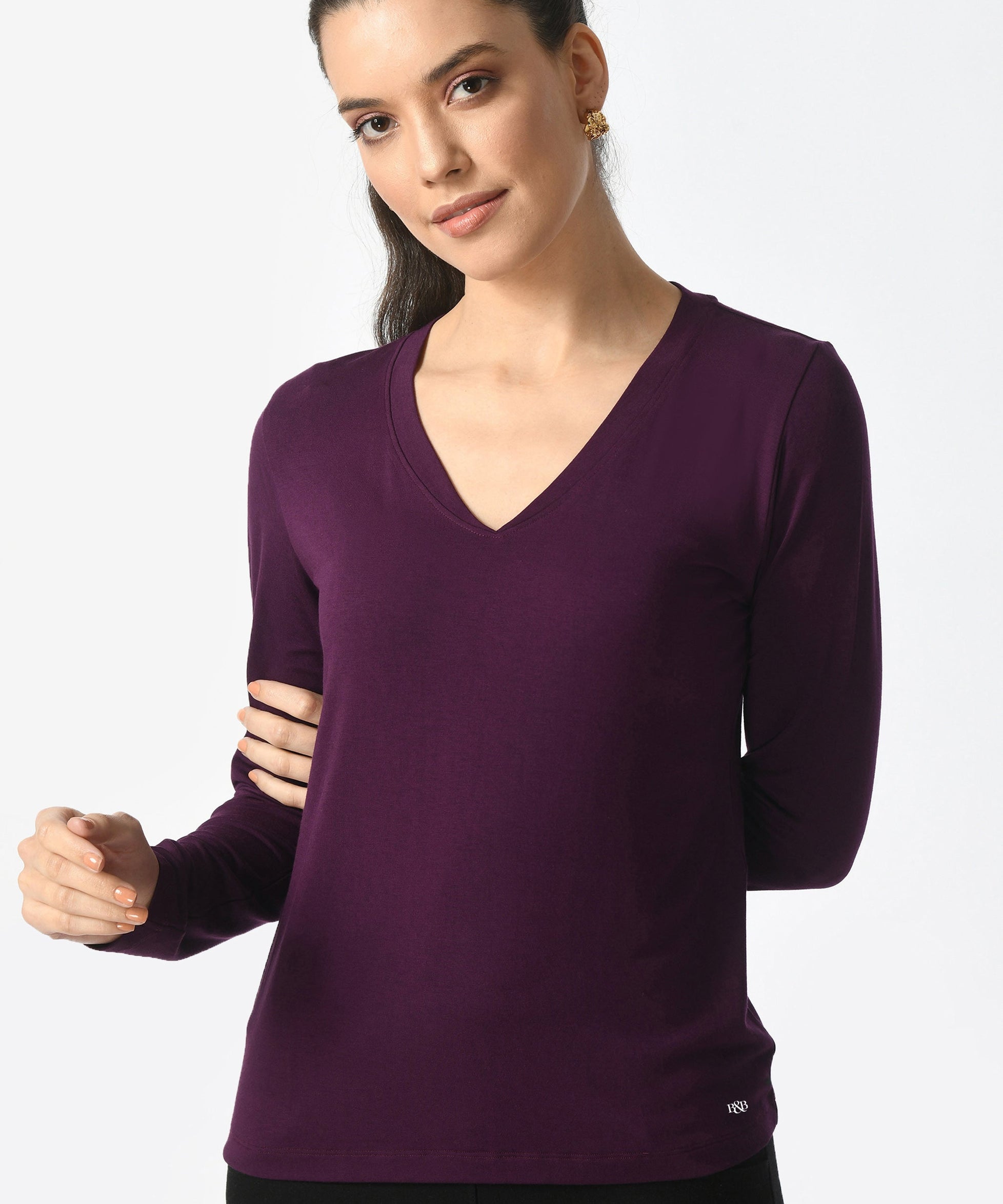 V-Neck Long Sleeve T-Shirt  #6004