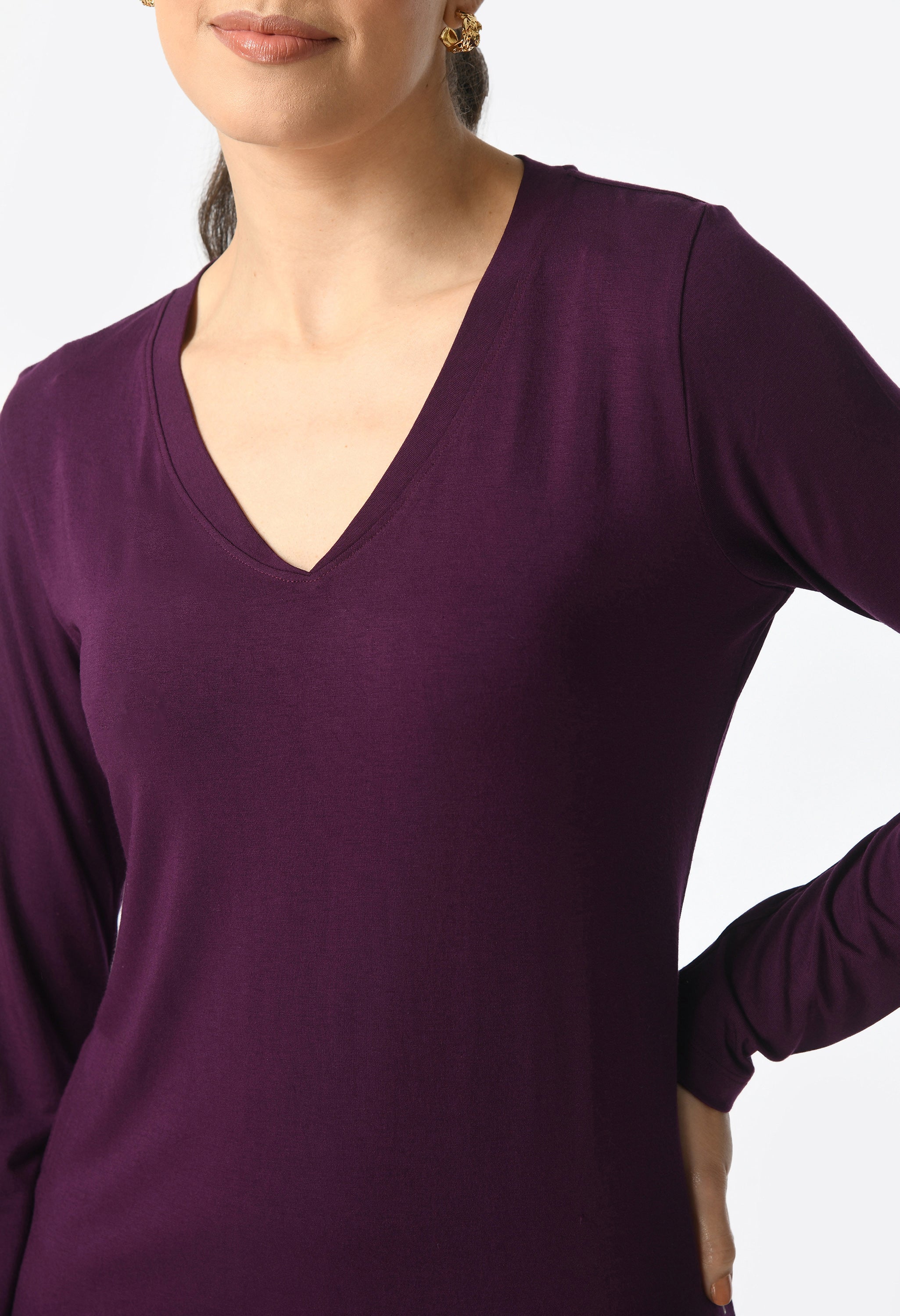 V-Neck Long Sleeve T-Shirt  #6004