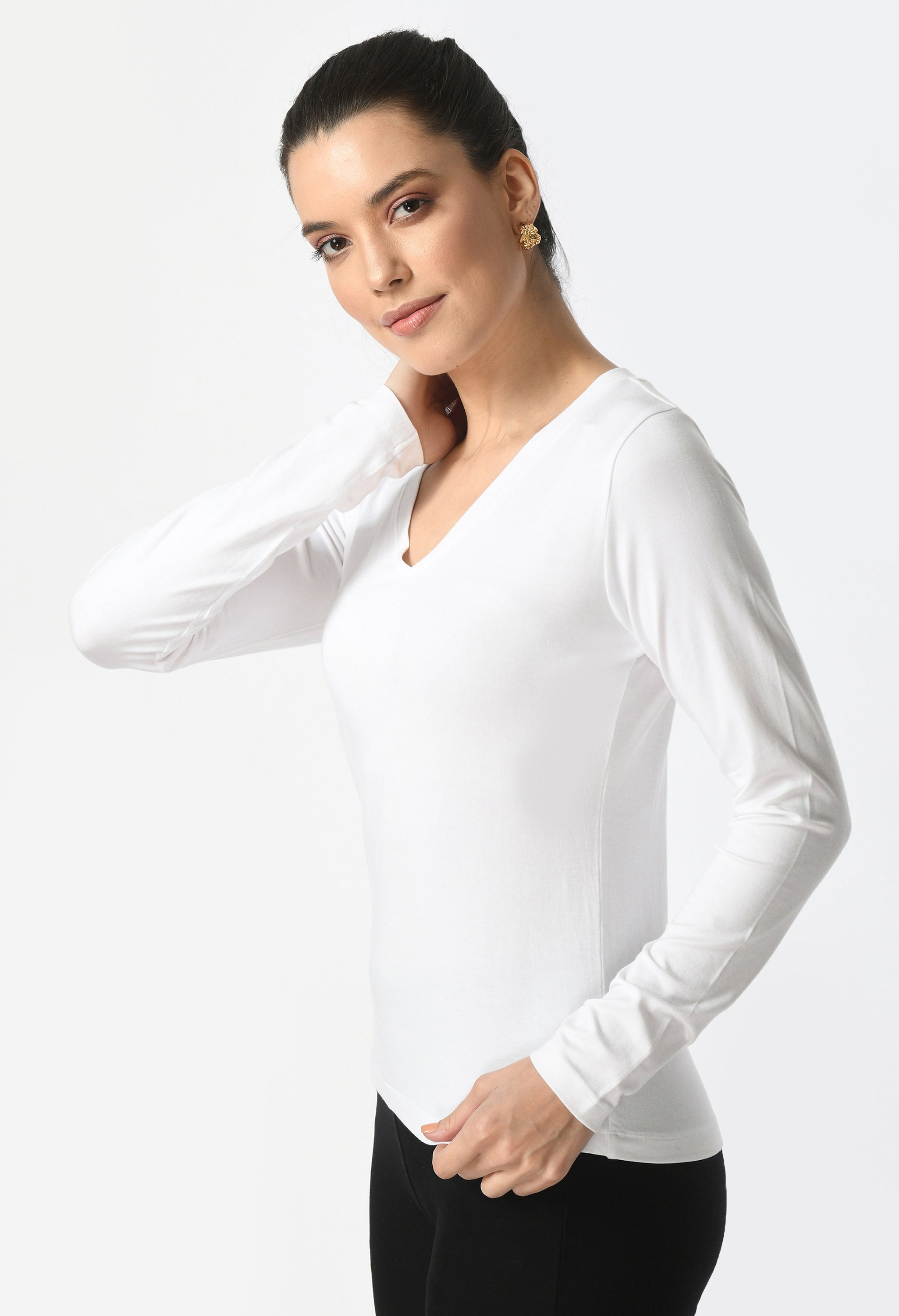 V-Neck Long Sleeve T-Shirt  #6004