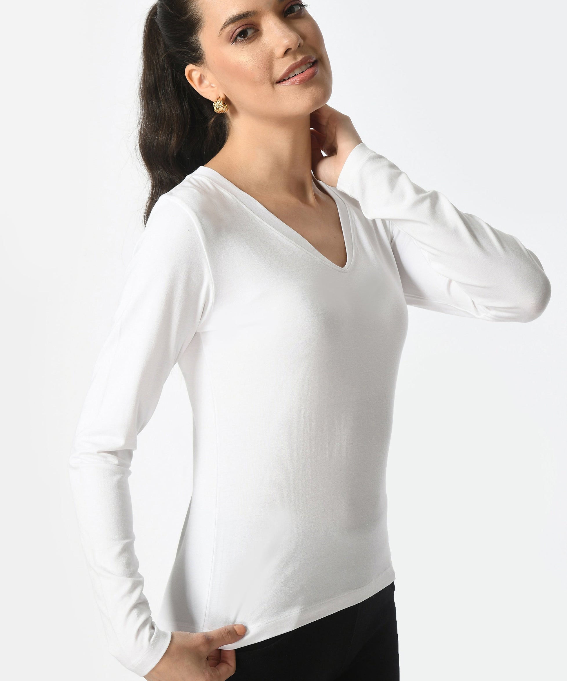V-Neck Long Sleeve T-Shirt  #6004