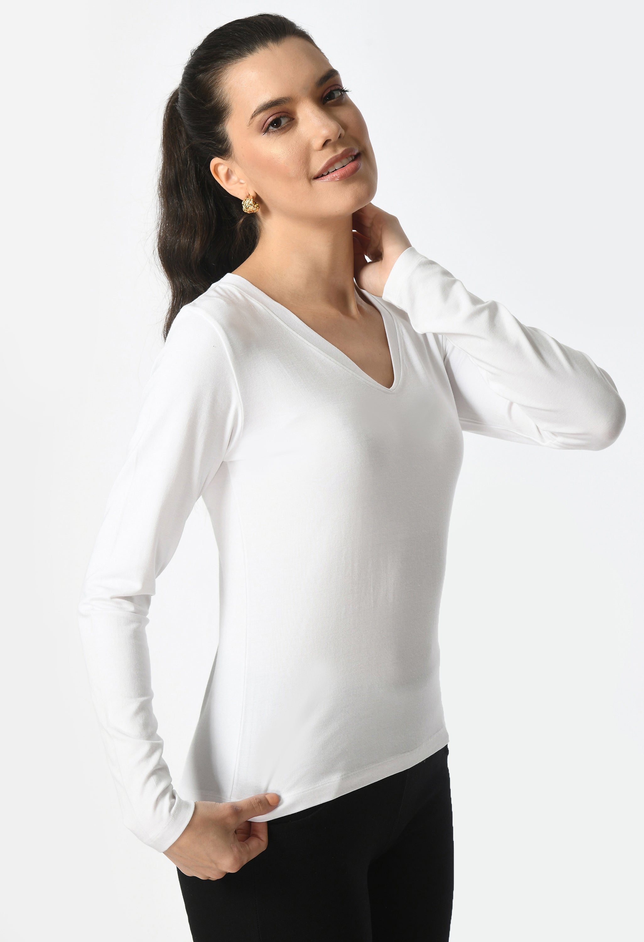 V-Neck Long Sleeve T-Shirt  #6004