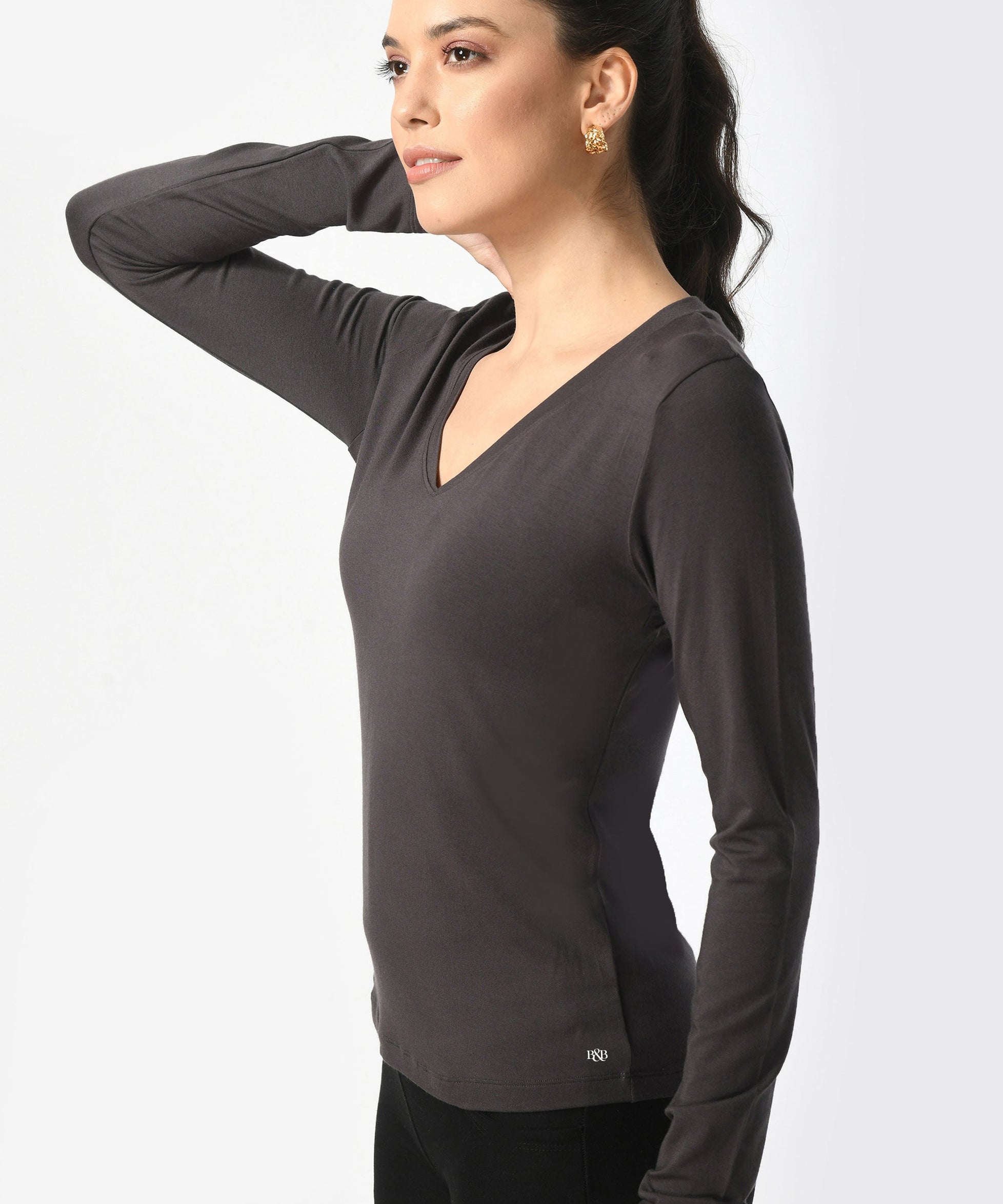 V-Neck Long Sleeve T-Shirt  #6004