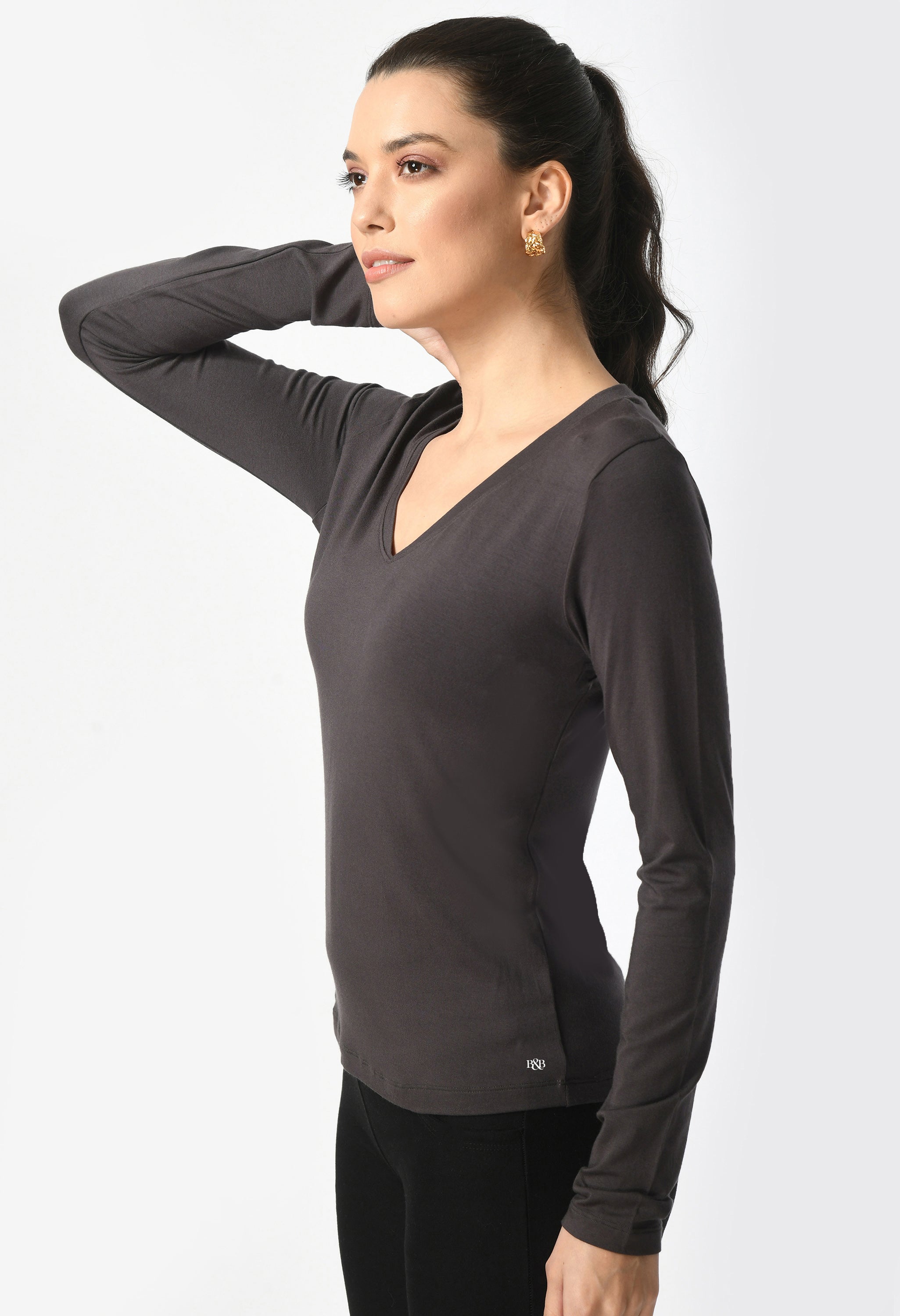 V-Neck Long Sleeve T-Shirt  #6004